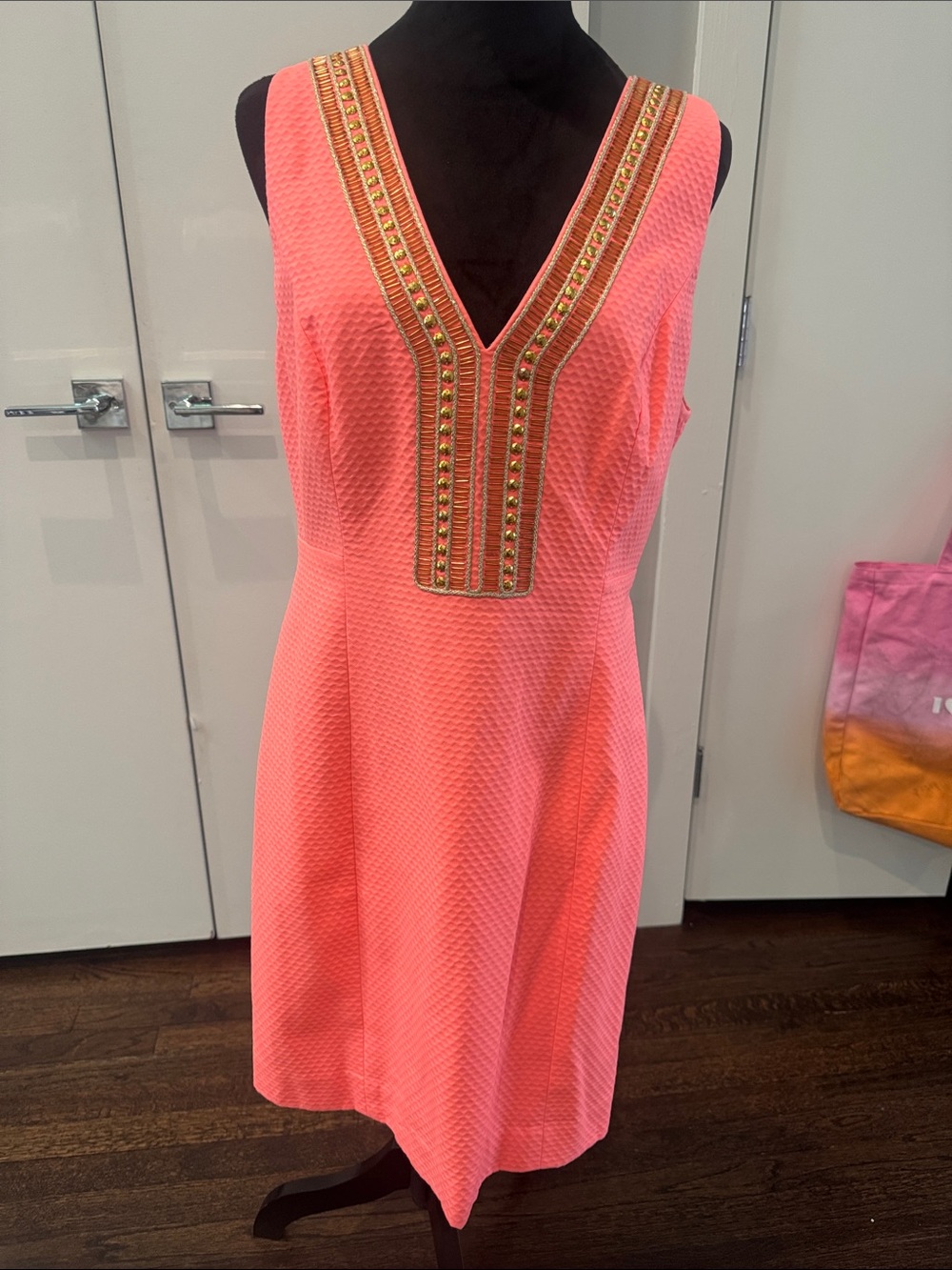 Lilly Pulitzer Sleeveless Coral V-Neck Embellished Summer Dress